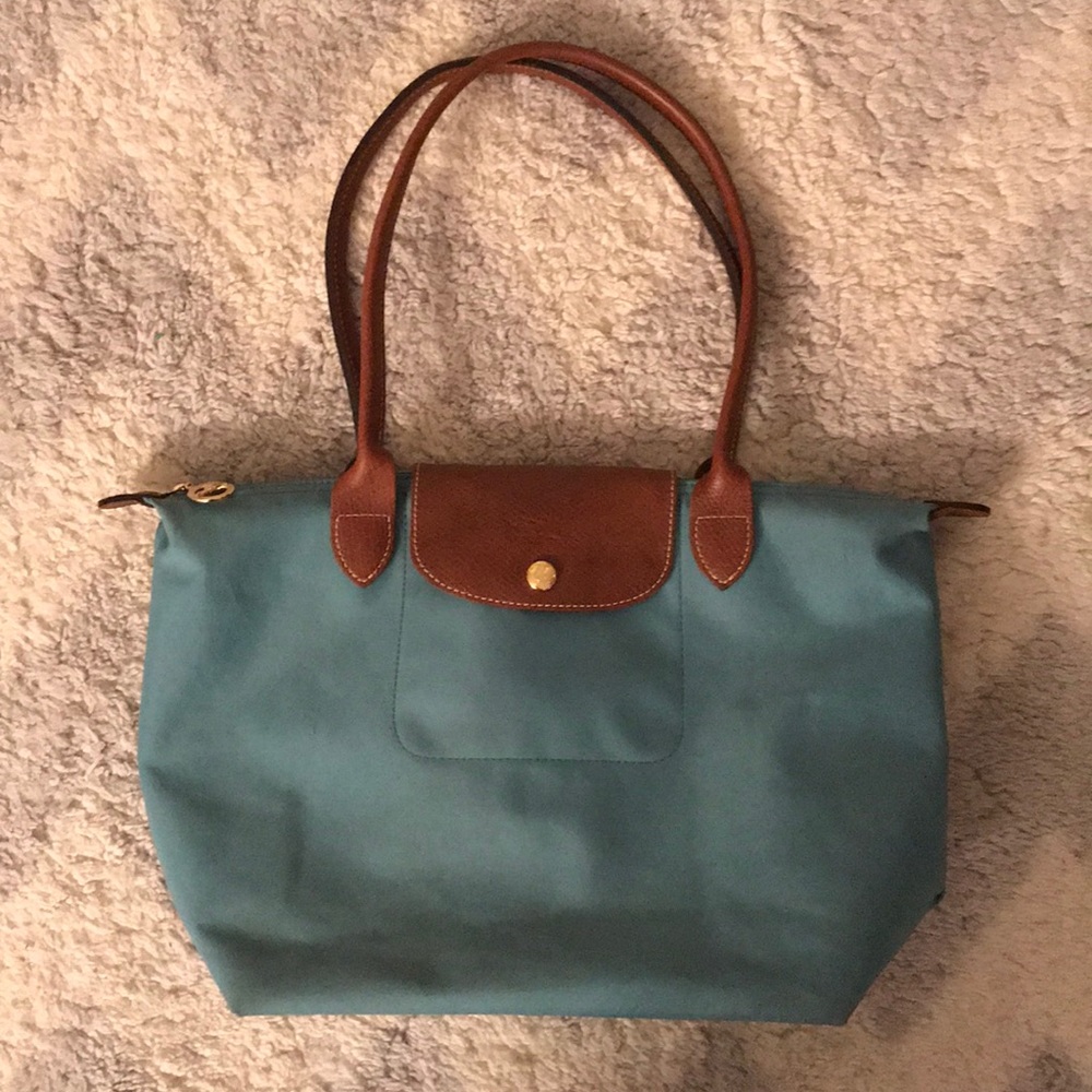 Light Blue Longchamp Le Pliage Medium Tote